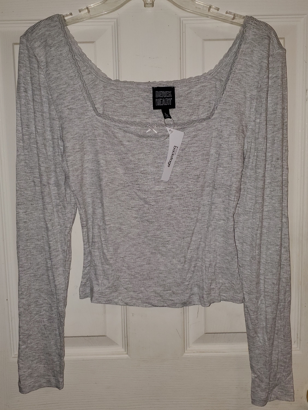 5 for $25 | NWT Derek Heart Square Neckline Lace Trim Cropped Long Sleeve Top